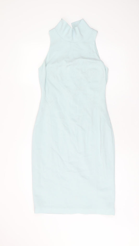 Coast Womens Blue Acetate Bodycon Size 8 High Neck Zip