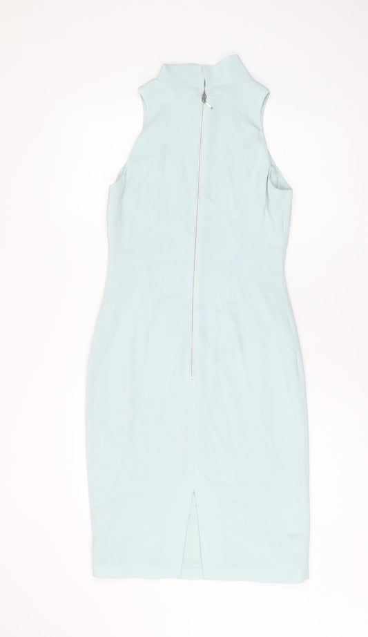 Coast Womens Blue Acetate Bodycon Size 8 High Neck Zip