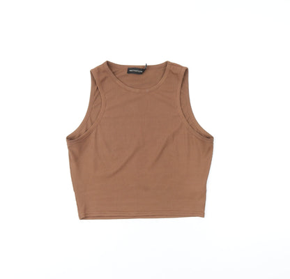 Womens UK Size 10 PRETTYLITTLETHING Brown Cropped T-Shirt