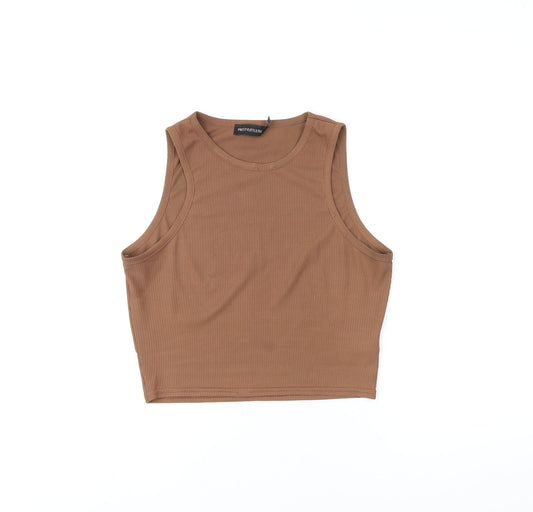 Womens UK Size 10 PRETTYLITTLETHING Brown Cropped T-Shirt