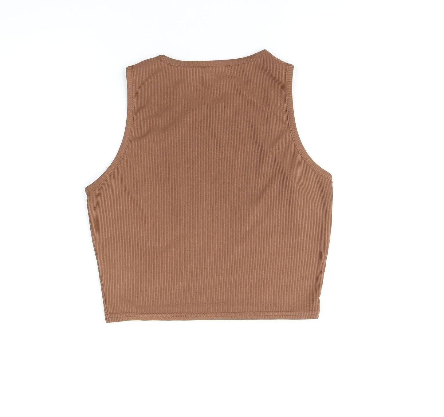 Womens UK Size 10 PRETTYLITTLETHING Brown Cropped T-Shirt