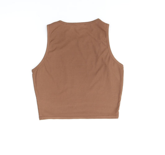 Womens UK Size 10 PRETTYLITTLETHING Brown Cropped T-Shirt