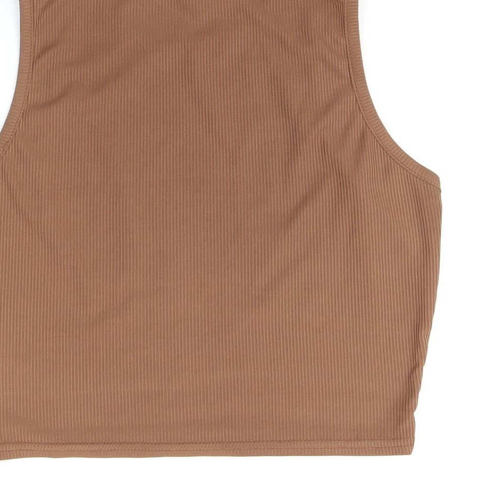 Womens UK Size 10 PRETTYLITTLETHING Brown Cropped T-Shirt