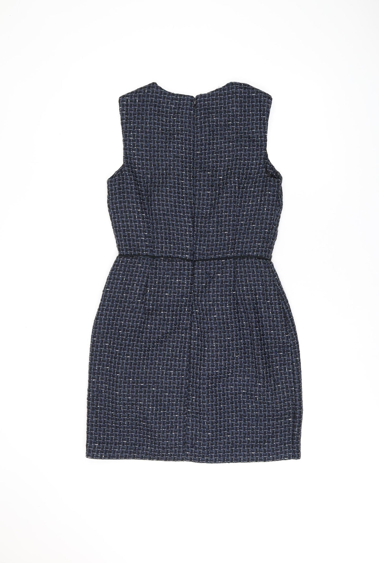 Warehouse Womens Blue Geometric Polyester Bodycon Size 10 Round Neck Zip