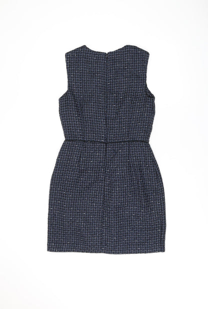 Warehouse Womens Blue Geometric Polyester Bodycon Size 10 Round Neck Zip