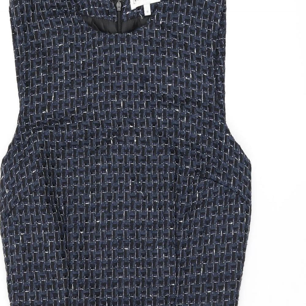 Warehouse Womens Blue Geometric Polyester Bodycon Size 10 Round Neck Zip
