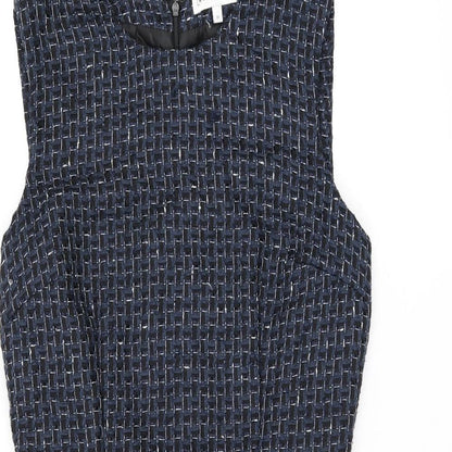Warehouse Womens Blue Geometric Polyester Bodycon Size 10 Round Neck Zip