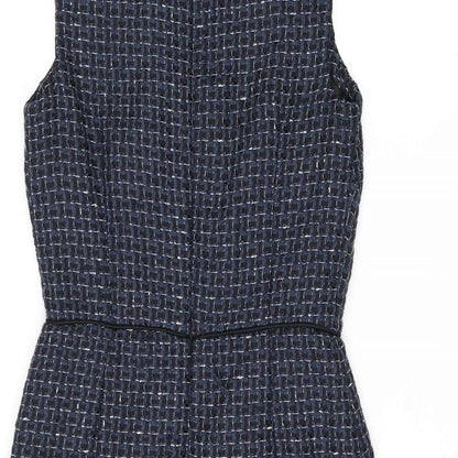 Warehouse Womens Blue Geometric Polyester Bodycon Size 10 Round Neck Zip