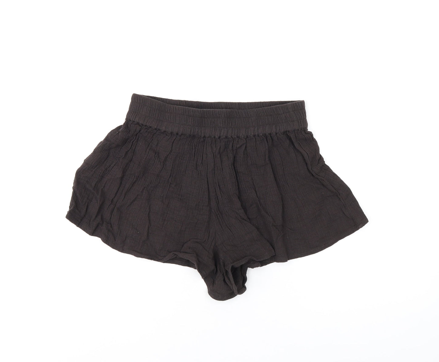 PRETTYLITTLETHING Womens Brown Cotton Basic Shorts Size 10 Regular Pull On