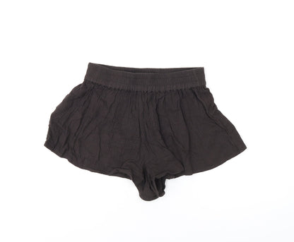 PRETTYLITTLETHING Womens Brown Cotton Basic Shorts Size 10 Regular Pull On
