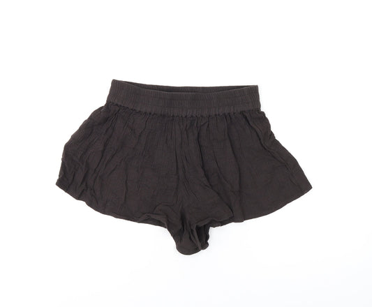 PRETTYLITTLETHING Womens Brown Cotton Basic Shorts Size 10 Regular Pull On