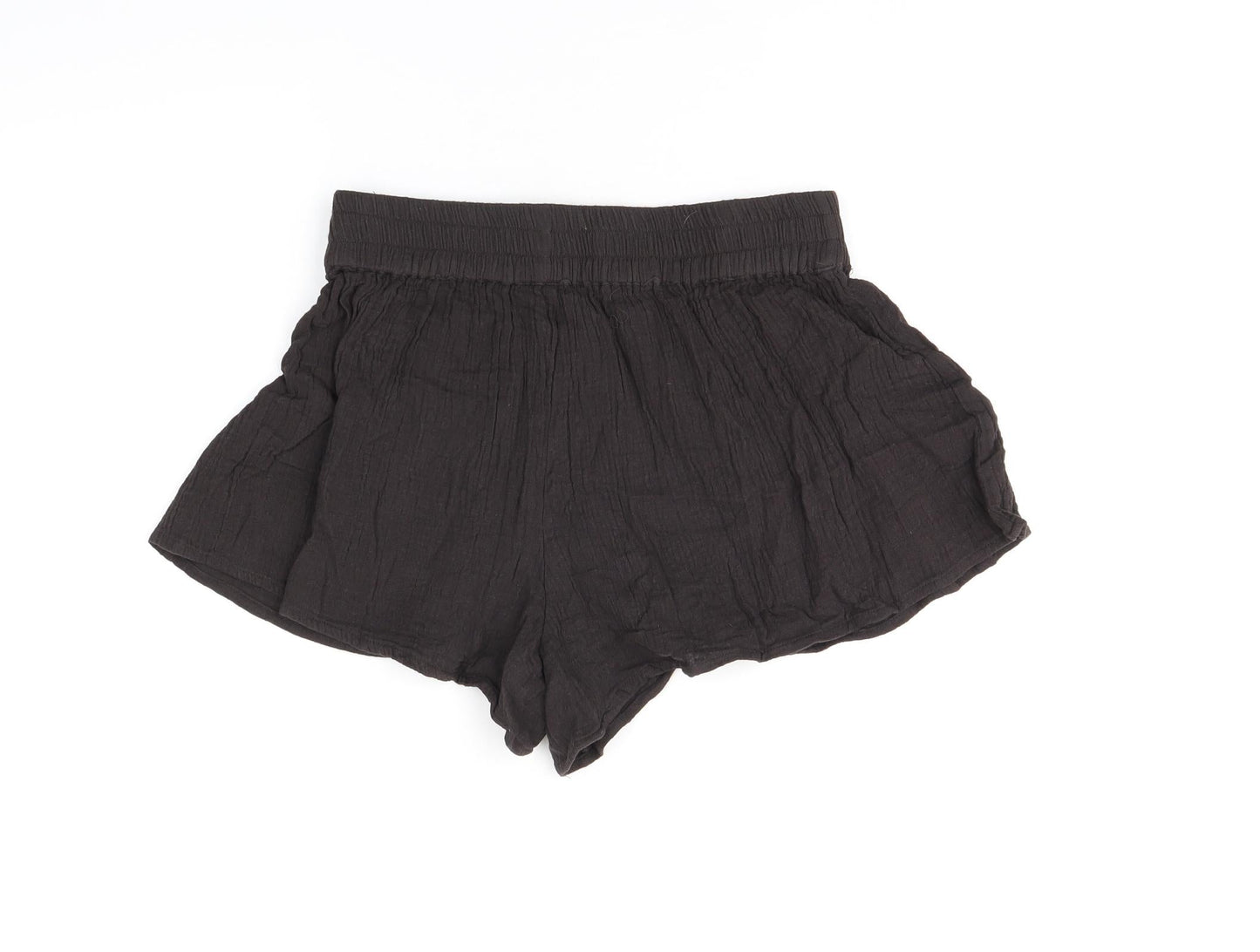 PRETTYLITTLETHING Womens Brown Cotton Basic Shorts Size 10 Regular Pull On