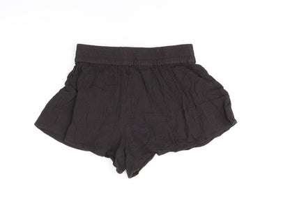PRETTYLITTLETHING Womens Brown Cotton Basic Shorts Size 10 Regular Pull On