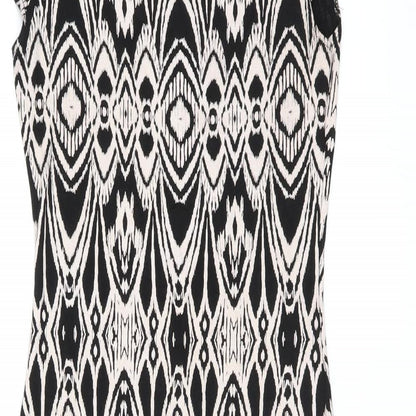 Evita Womens Black Geometric Viscose Bodycon Size 8 Boat Neck Pullover