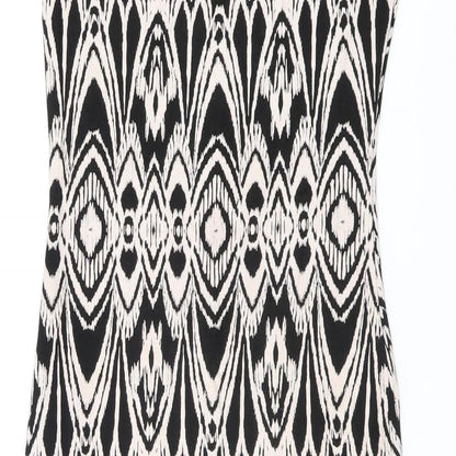 Evita Womens Black Geometric Viscose Bodycon Size 8 Boat Neck Pullover