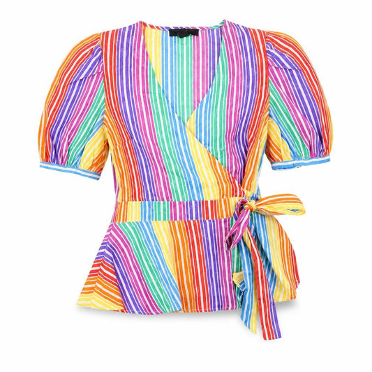 find. Womens Multicoloured Striped Polyester Wrap T-Shirt Size 10 V-Neck