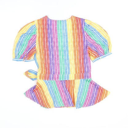 find. Womens Multicoloured Striped Polyester Wrap T-Shirt Size 10 V-Neck