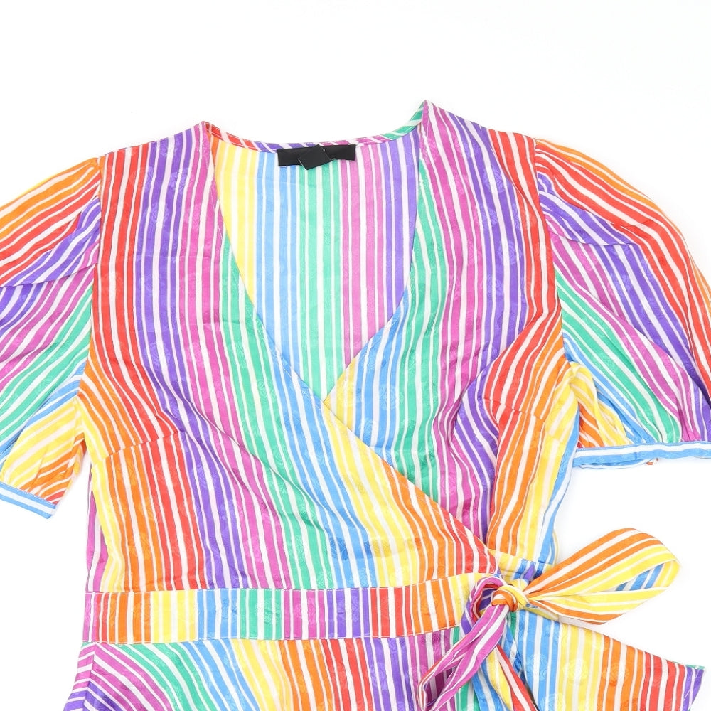 find. Womens Multicoloured Striped Polyester Wrap T-Shirt Size 10 V-Neck