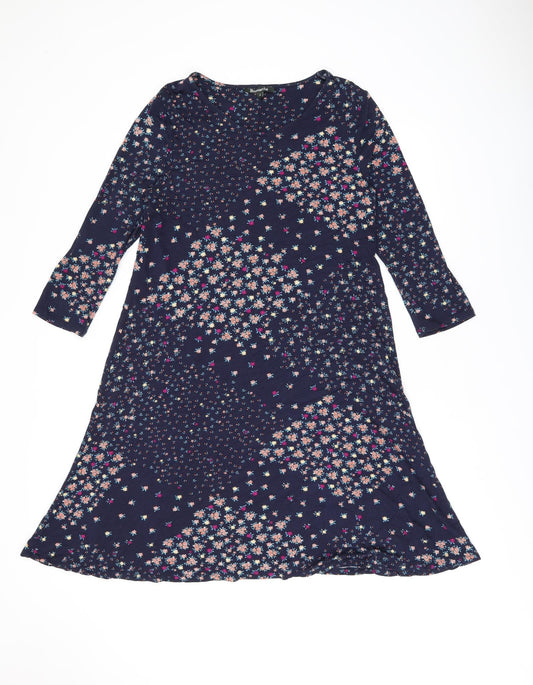 Bonmarché Womens Blue Floral Viscose Shift Size 12 Round Neck Pullover