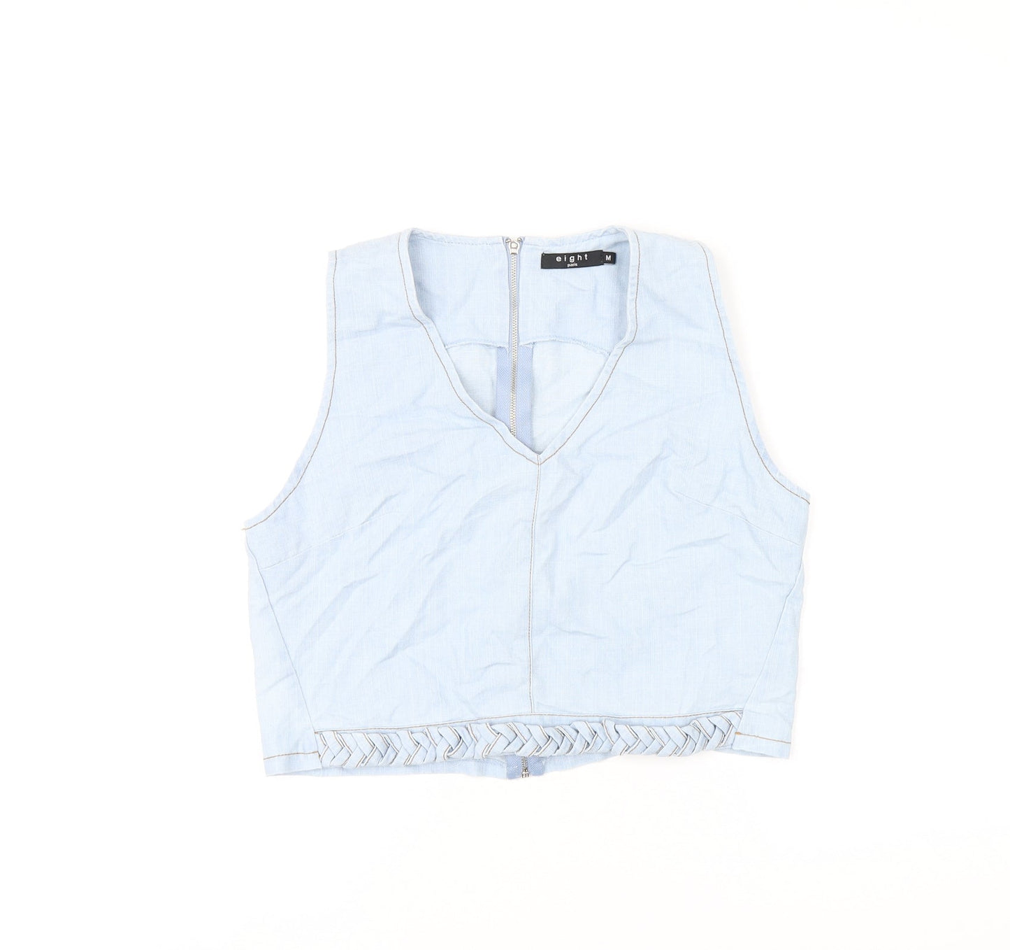 Womens UK Size M Eight Blue Cropped T-Shirt