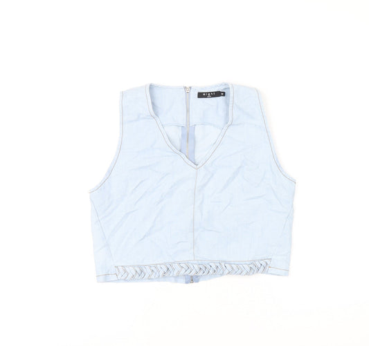 Womens UK Size M Eight Blue Cropped T-Shirt