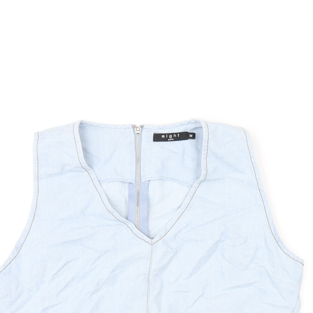 Womens UK Size M Eight Blue Cropped T-Shirt