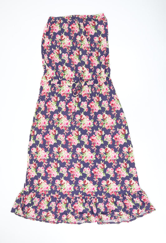 NEXT Womens Purple Floral Viscose Maxi Size 10 Off the Shoulder Drawstring