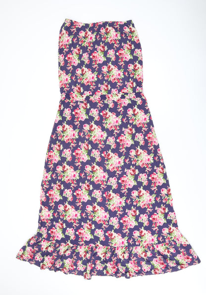 NEXT Womens Purple Floral Viscose Maxi Size 10 Off the Shoulder Drawstring