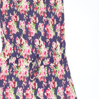 NEXT Womens Purple Floral Viscose Maxi Size 10 Off the Shoulder Drawstring