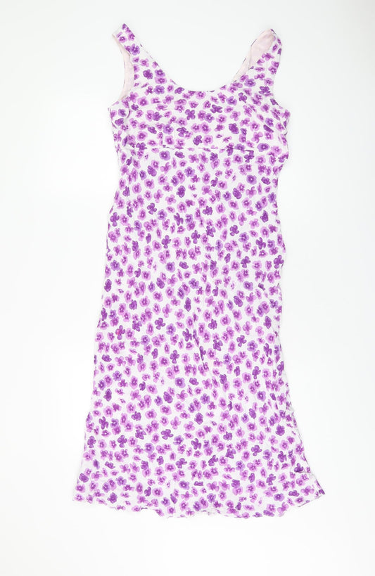 Principles Womens White Floral Viscose Tank Dress Size 12 Scoop Neck Zip