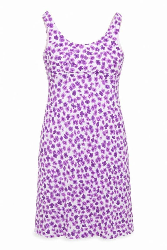 Front view of Principles women’s white floral viscose tank dress, size UK 12, scoop neck zip