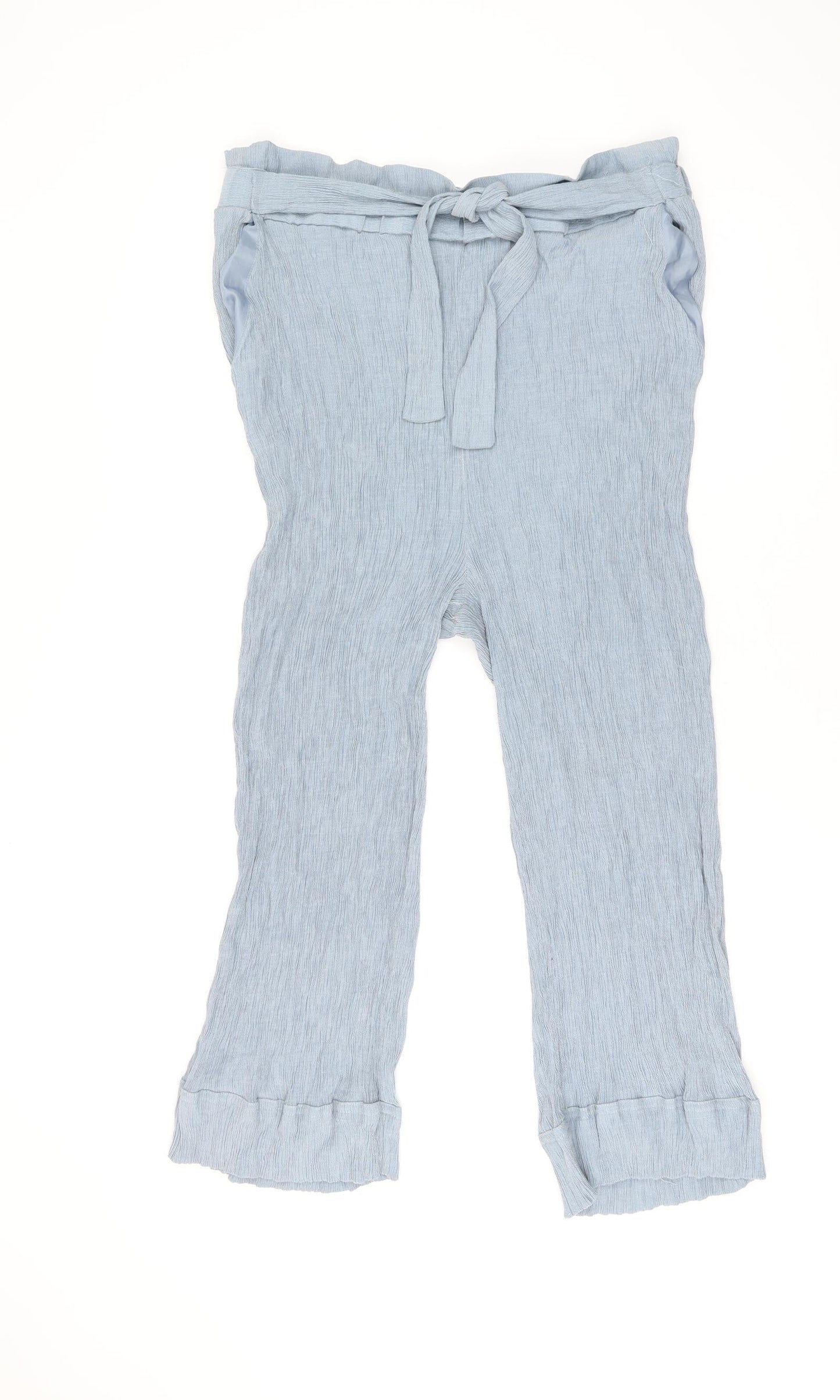 New Look Womens Blue Viscose Cropped Trousers Size 18 L21.5 in Regular Tie