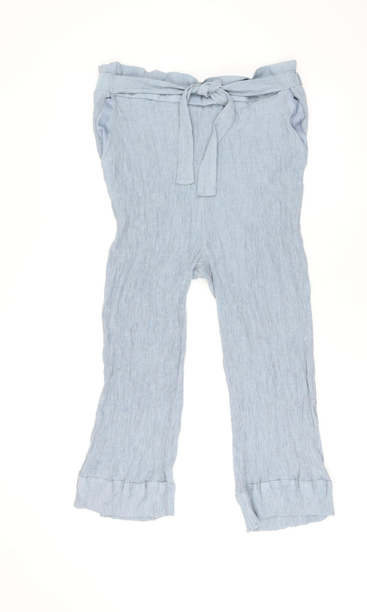 New Look Womens Blue Viscose Cropped Trousers Size 18 L21.5 in Regular Tie