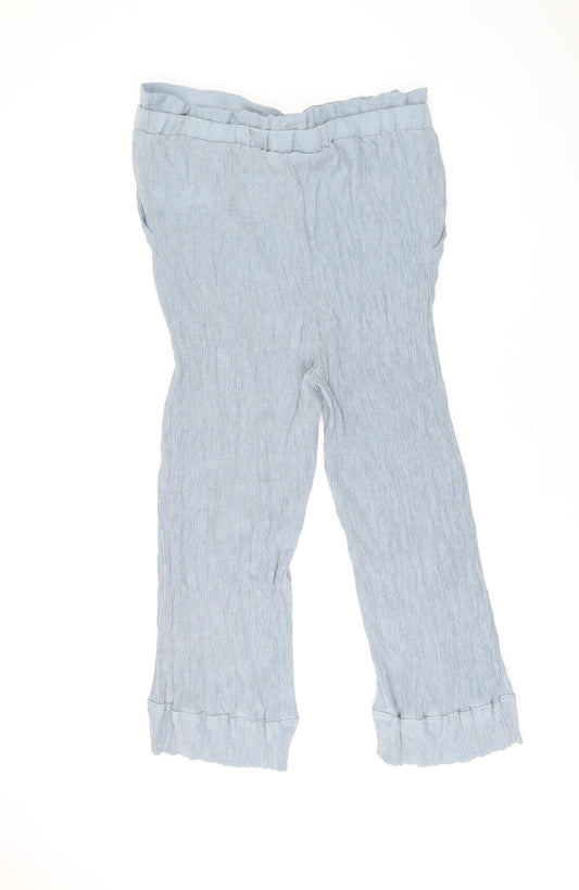 New Look Womens Blue Viscose Cropped Trousers Size 18 L21.5 in Regular Tie