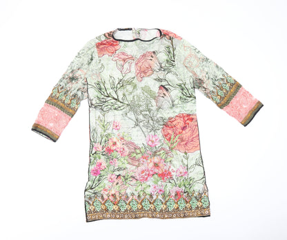 Alkaram Studio Womens Green Floral Polyester Tunic T-Shirt Size XS Round Neck