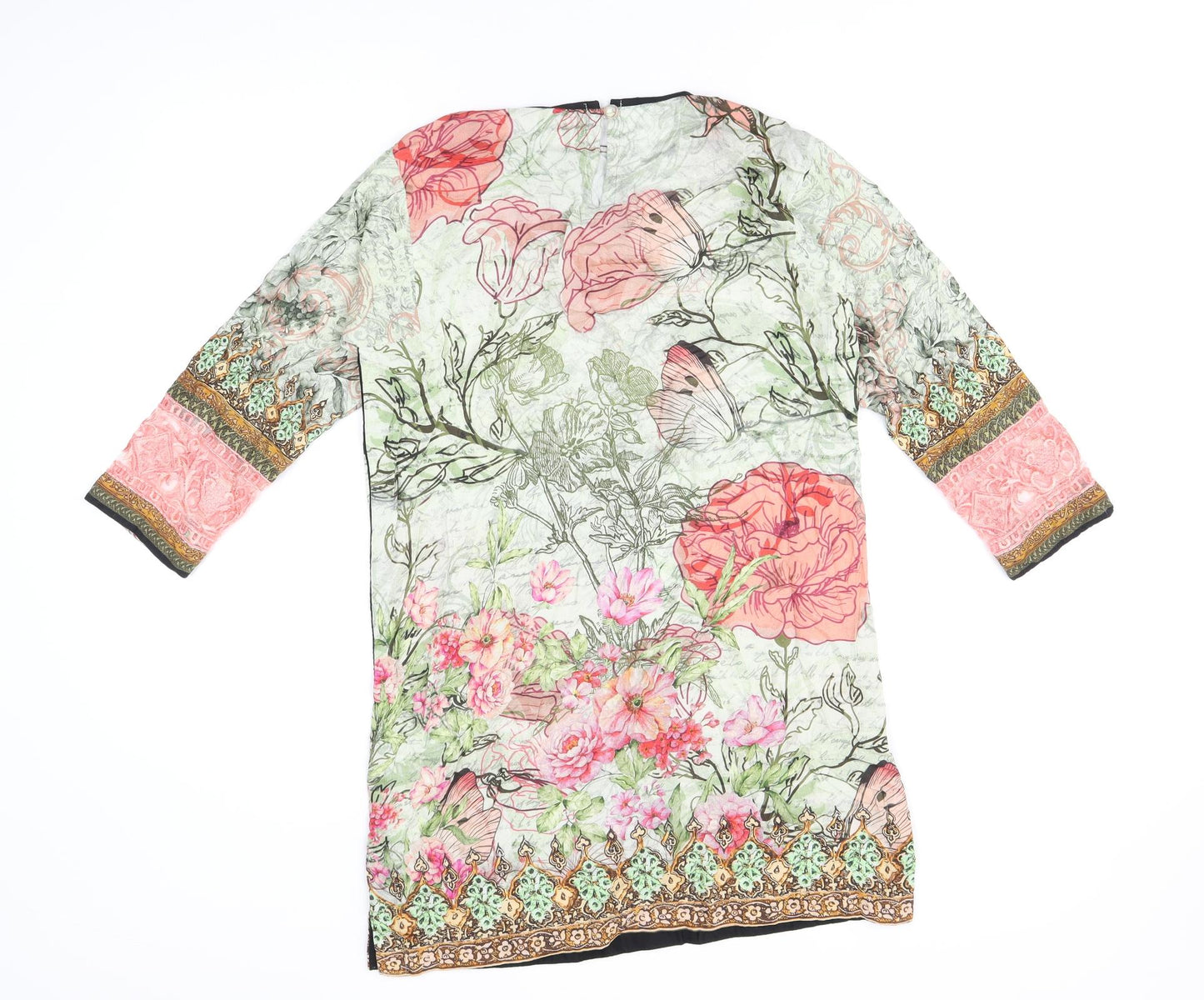 Alkaram Studio Womens Green Floral Polyester Tunic T-Shirt Size XS Round Neck
