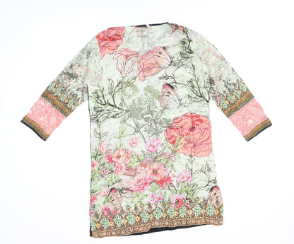 Alkaram Studio Womens Green Floral Polyester Tunic T-Shirt Size XS Round Neck