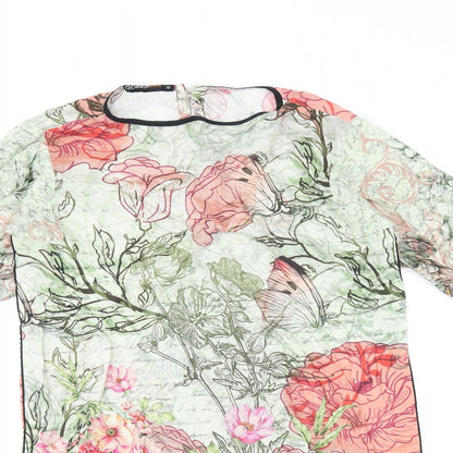 Alkaram Studio Womens Green Floral Polyester Tunic T-Shirt Size XS Round Neck