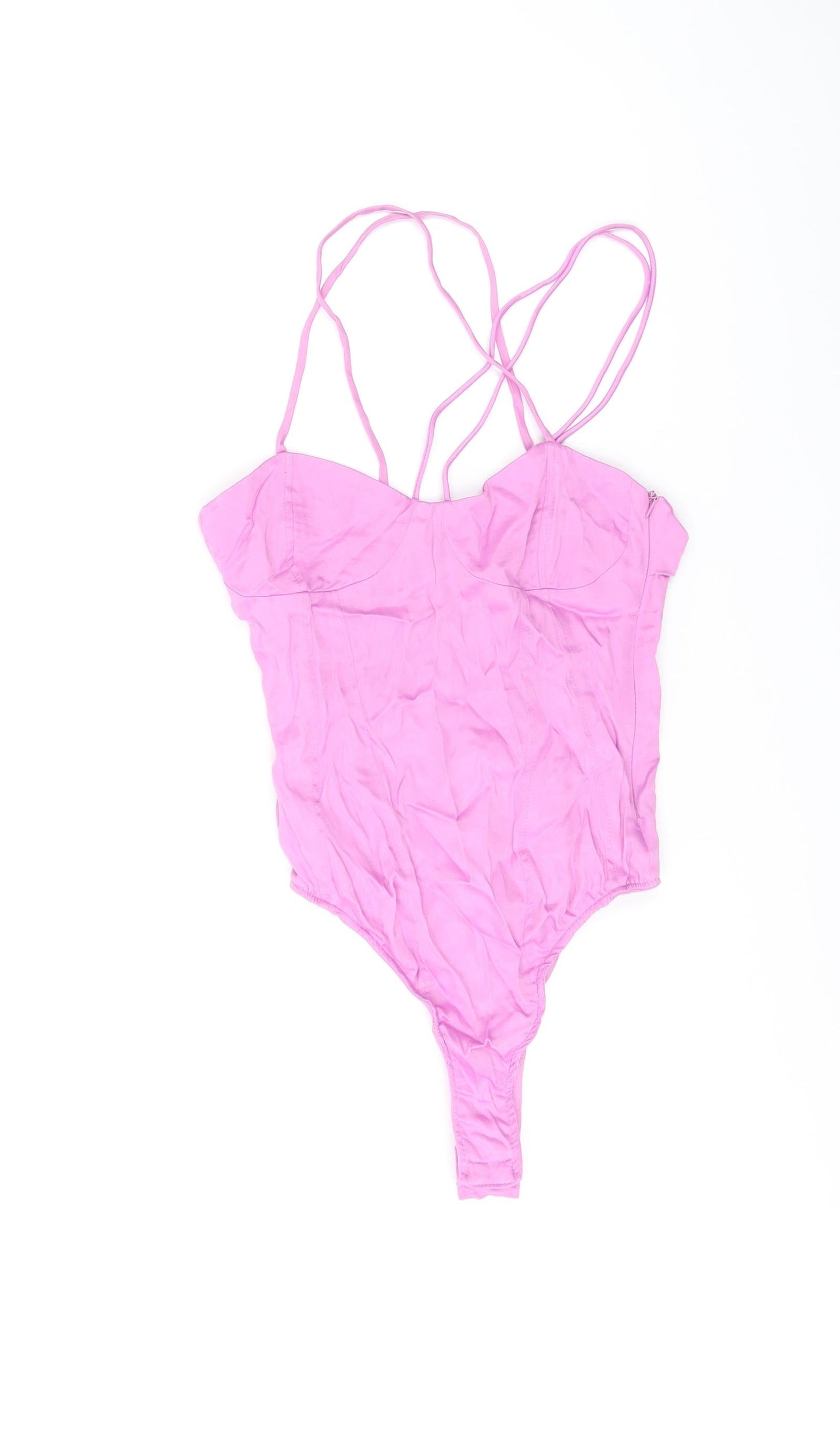 Zara Womens Purple Viscose Bodysuit One-Piece Size XS Zip