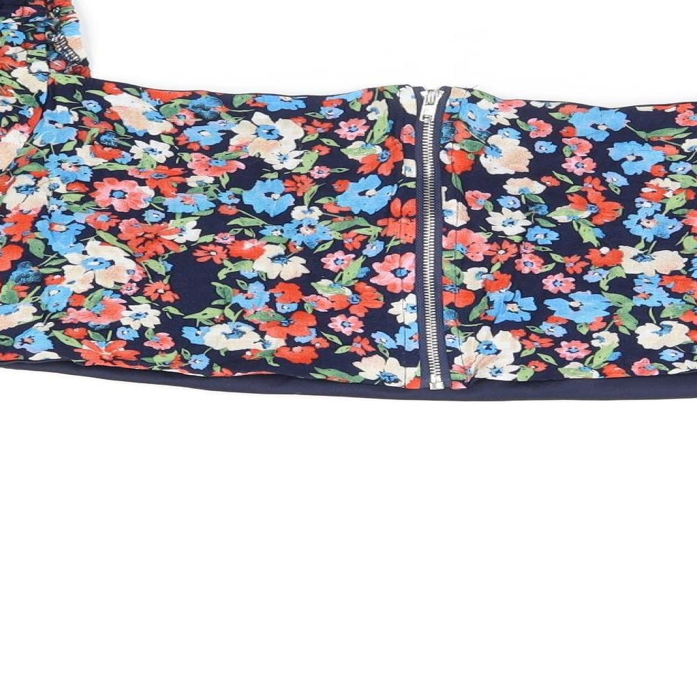 I SAW IT FIRST Womens Blue Floral Polyester Cropped T-Shirt Size 12 Square Neck