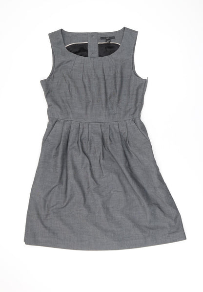 H&M Womens Grey Polyester A-Line Size 14 Round Neck Zip