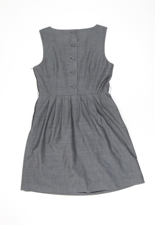 H&M Womens Grey Polyester A-Line Size 14 Round Neck Zip