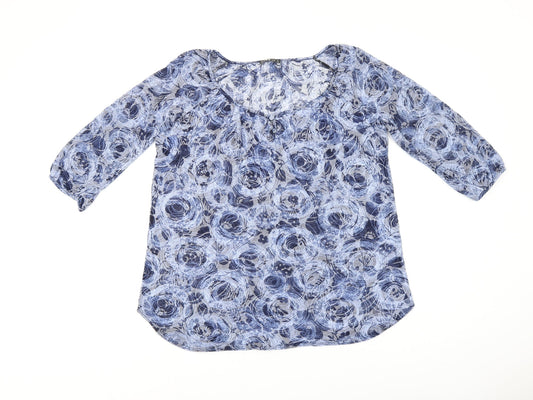 CMD Womens Blue Geometric Polyester Basic T-Shirt Size 16 Scoop Neck