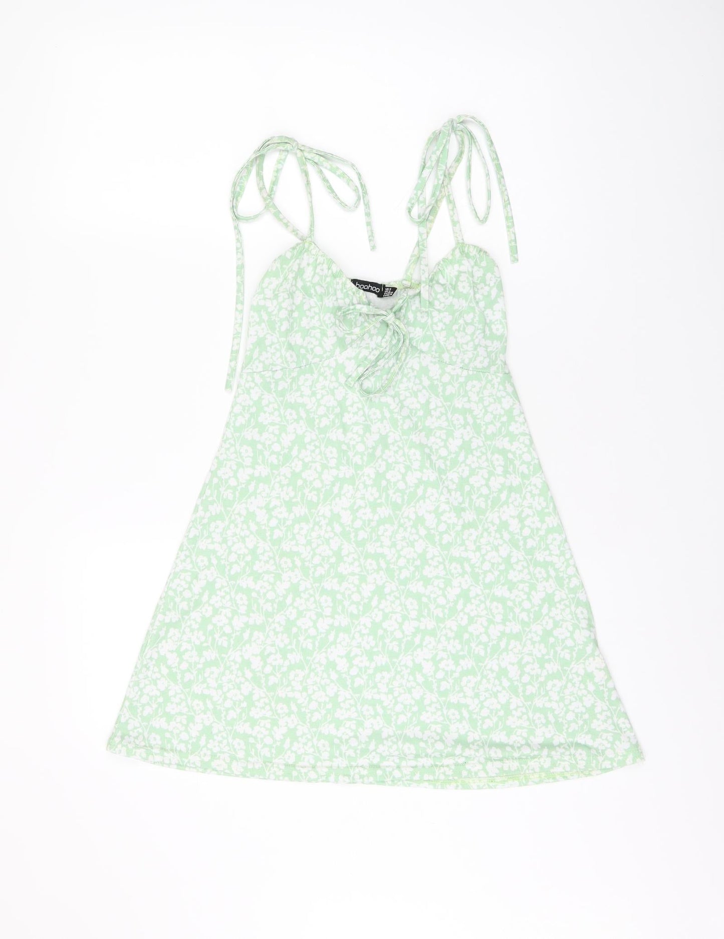 Boohoo Womens Green Floral Polyester Mini Size 8 V-Neck Tie