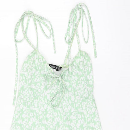 Boohoo Womens Green Floral Polyester Mini Size 8 V-Neck Tie