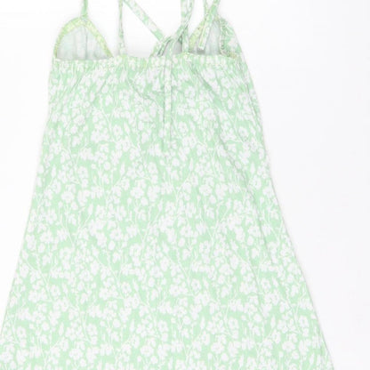 Boohoo Womens Green Floral Polyester Mini Size 8 V-Neck Tie