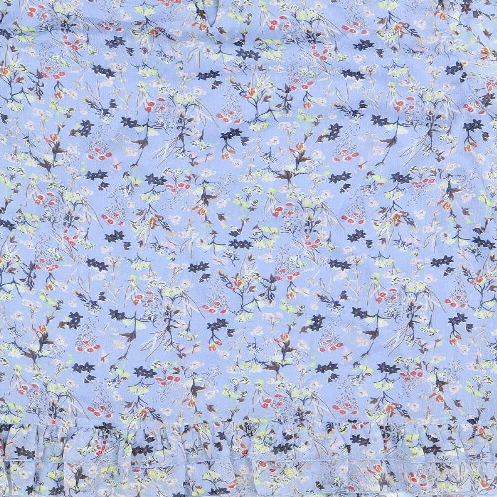 Fransa Womens Blue Floral Polyester Basic T-Shirt Size M Round Neck