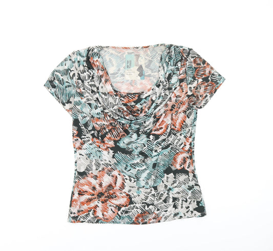 Betty Jackson Black Womens Multicoloured Geometric Polyester Basic T-Shirt Size 12 Cowl Neck