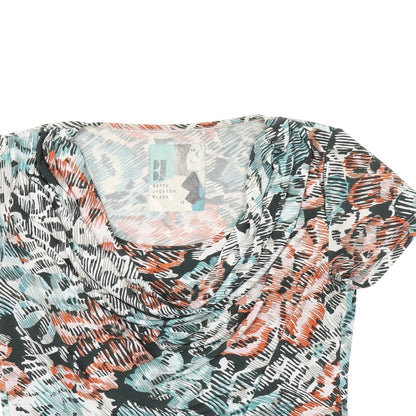 Betty Jackson Black Womens Multicoloured Geometric Polyester Basic T-Shirt Size 12 Cowl Neck