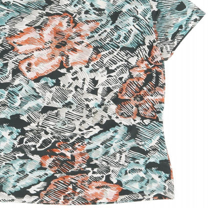 Betty Jackson Black Womens Multicoloured Geometric Polyester Basic T-Shirt Size 12 Cowl Neck